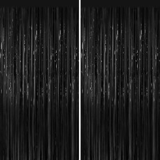 Black Foil Curtain Backdrop 2Pack Metallic Tinsel Fringe 2Pack,