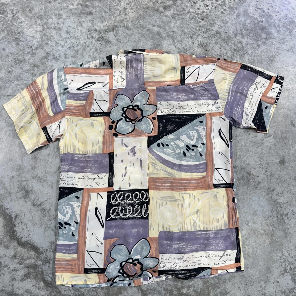Vintage Natural Issue Shirt Mens Large Pastel Abstract Art Silk Short Sleeve 90s Foto 4 de 4