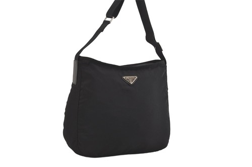 echt PRADA Vintage Nylon Leder Schulter Umhängetasche schwarz 2293N
