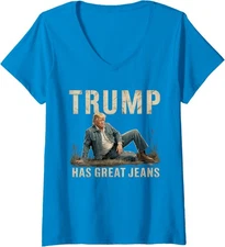 Retro Funny Trump Has Great Jeans Meme Humor Ladies' V-Neck Tshirt