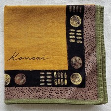 Vintage Mens Handkerchief Border Geometric Pocket Square Yellow Plain Cotton 17"