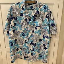ODO Blue Hawaiian Hibiscus Floral Silky Shirt Size M Short Sleeve Heavy Weight