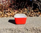 Vintage Pyrex 501 B Red Glass Refrigerator Dish w/501 C Lid - Lid w/Chip