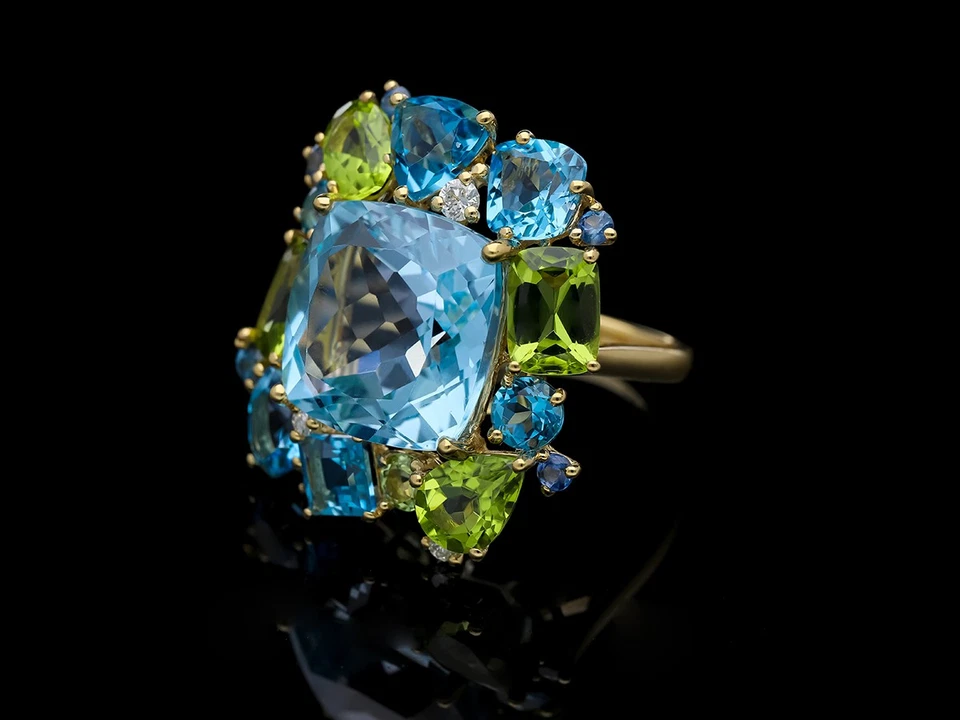 Top Preis Ring 21,96 ct. Diamanten Farbedelsteine 750 Gold Wert: 8.900,- EUR neu - Bild 2 von 4