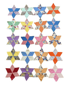 Vintage 1940s Star Pattern Quilt Blocks 89 Cotton Fabric Hand Stitched 9"