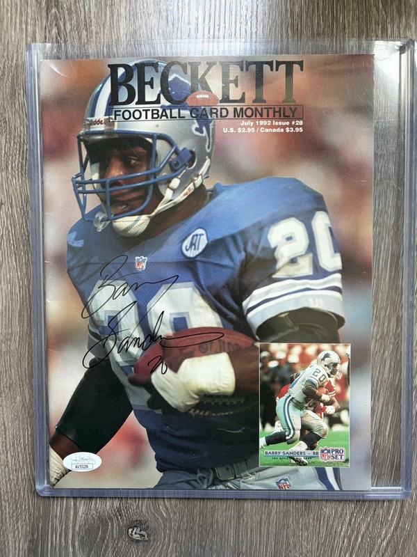Barry Sanders Autographed Beckett Football Card Monthly Magazine Cover JSA