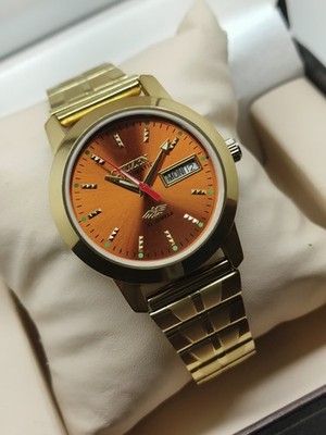 Citizen Automatik Goldfarbene Uhr mit Kupfer Sunburst Zifferblatt & Day-Date ...