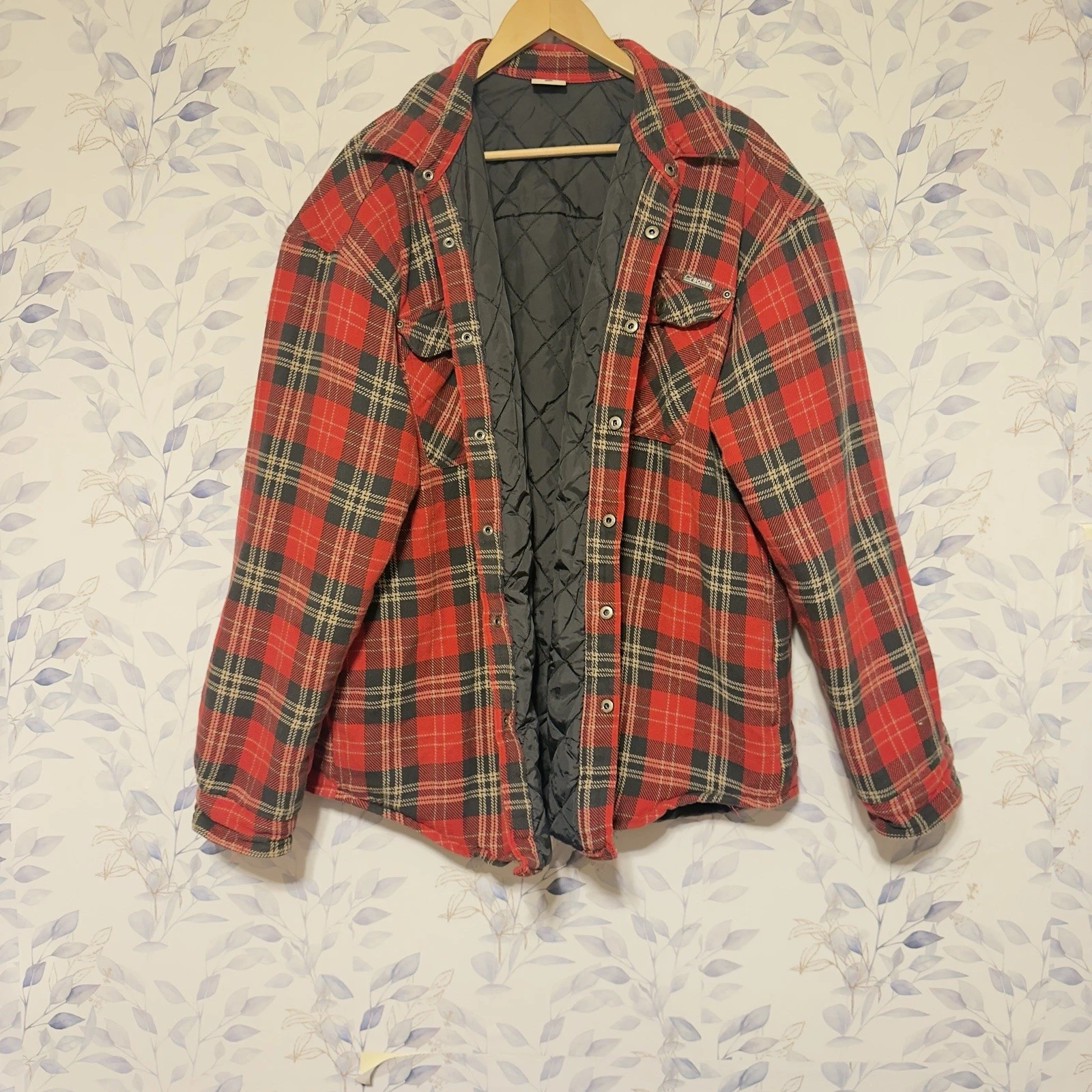 Sorel Windbreaker Red Flannel Jacket Quilted Lining Size XL Made In India Cotton