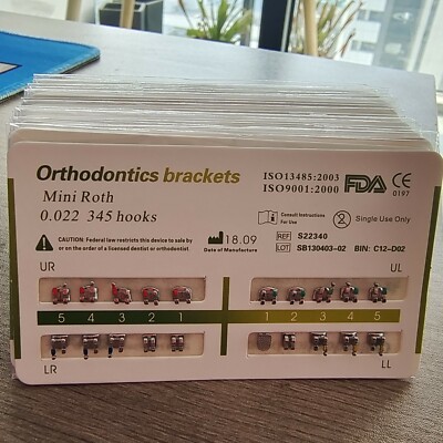 100x Dental Orthodontic Metal Brackets Braces Mini Roth 022'' Mesh Below 345Hooks