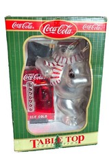 Vintage Coca Cola Polar Bear Glass Table Top Christmas Figure / New in Box 9"