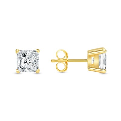 1/2 kt Princess Cut Lab Created Grown Diamond Ohrringe 14 K Gelbgold F/VS Push