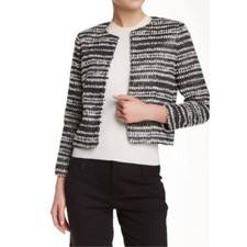 Alice  Olivia Blazer Kidman Boxy Metallic Women Medium Gray White Crop Boucle