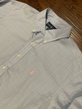 Ralph Lauren Men  s Blue Plaid Button Pink Pony Logo  Shirt 16 32/33