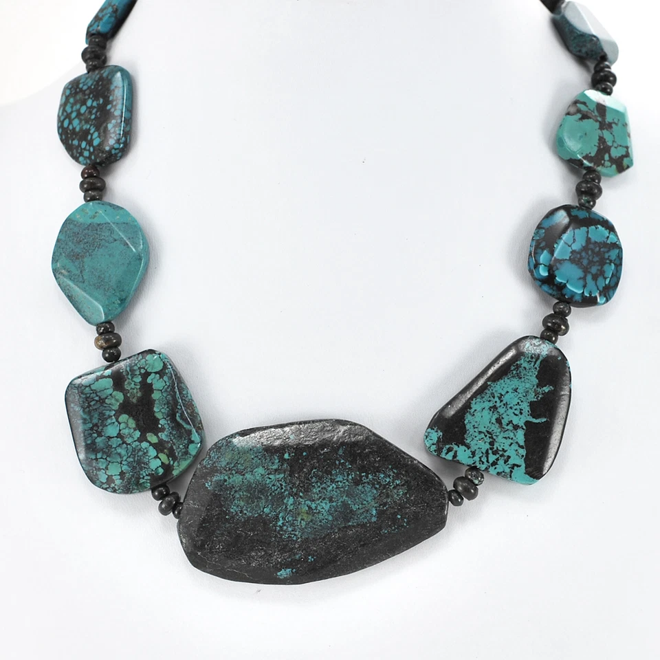 Collar Palanca Plata Pepita Turquesa Grande Azul Natural 19" ENVÍO GRATUITO Foto 2 de 3