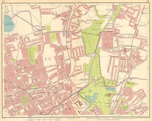 LONDON NE.Walthamstow Snaresbrook Wanstead Higham Hill Woodford Green 1930 map
