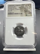 Greek Corinth AR Stater Pegasus & Athena Silver Coin 400 BC - NGC VF Die Shift