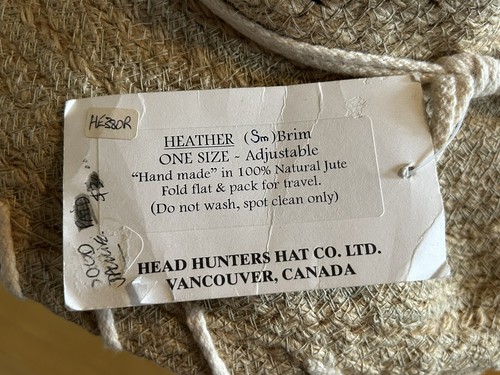 New Handmade Of Jute Beige Traveling Hat By Shelley West Vancouver Canada - Picture 3 of 7