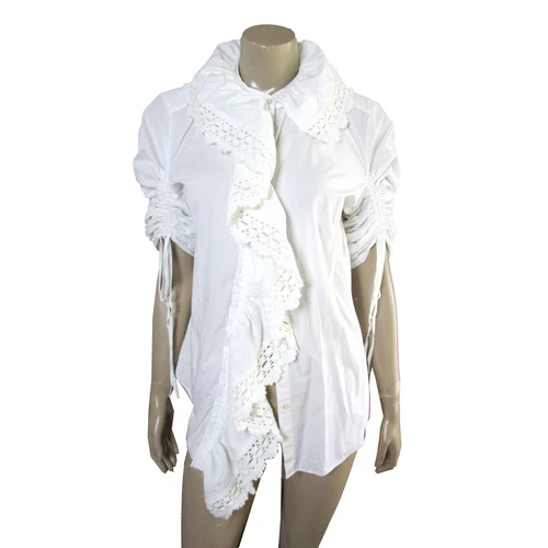 Pierrot Costume Asymmetrical Ruffle Collar Blouse Top Drawstring Theater Clown