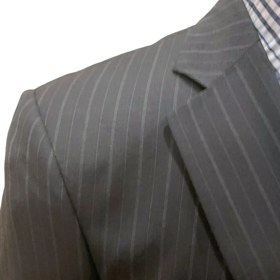 44S Austin Reed 2 Piezas Traje Hombre Chaqueta Abrigo 32x28 Pantalones Negro Pin Tiza Rayas Foto 3 de 4