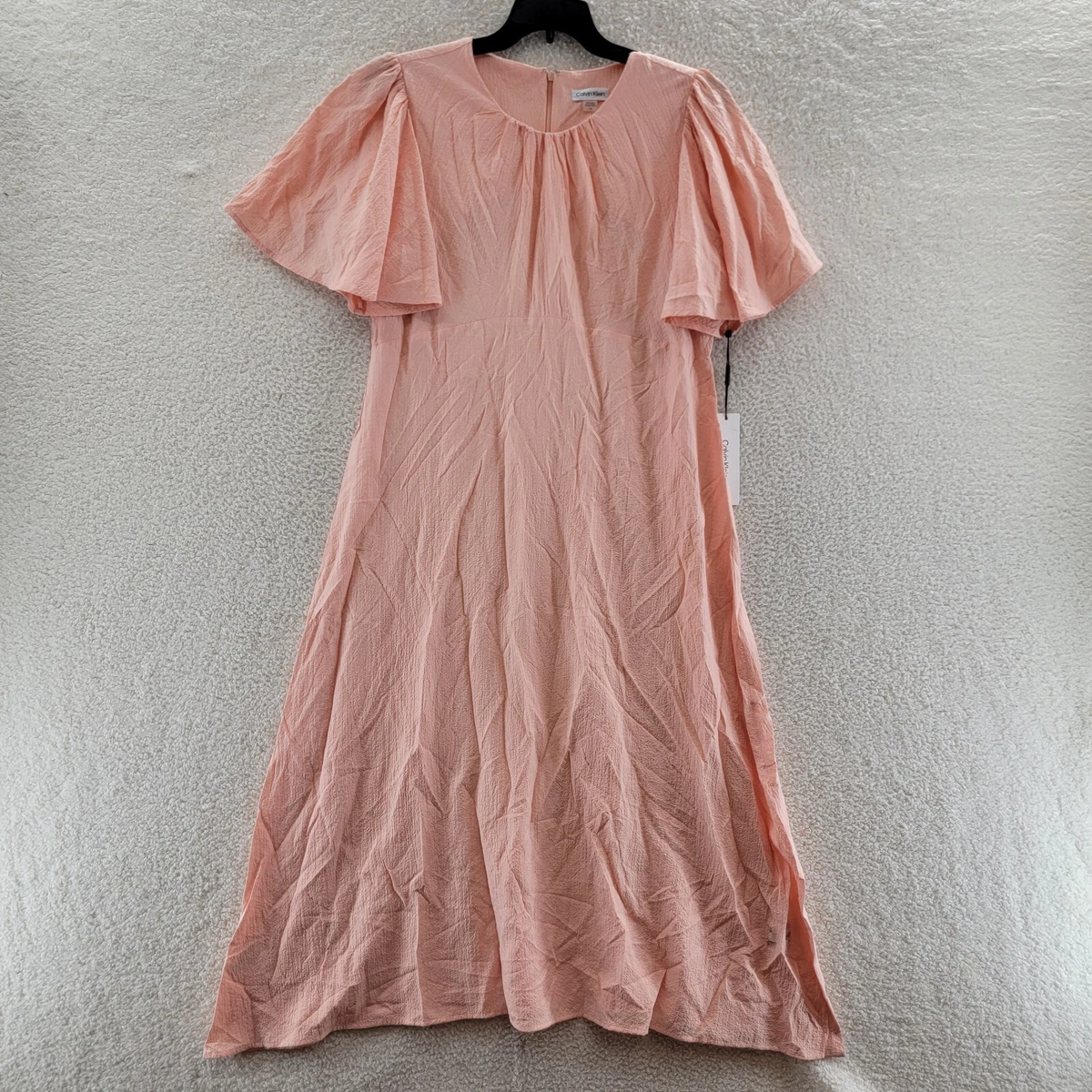 Calvin Klein Midi A Line Dress Women s 14 Nectar Flutter Short Sleeve Round Neck