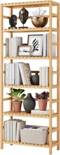 Bamboo Shelf, 6 Tier Bookcase Storage Shelves, Tall Book Rack Shelving