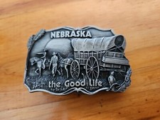 Vintage Belt Buckle 1981 Nebraska SISKIYOU Covered Wagon Made in the USA