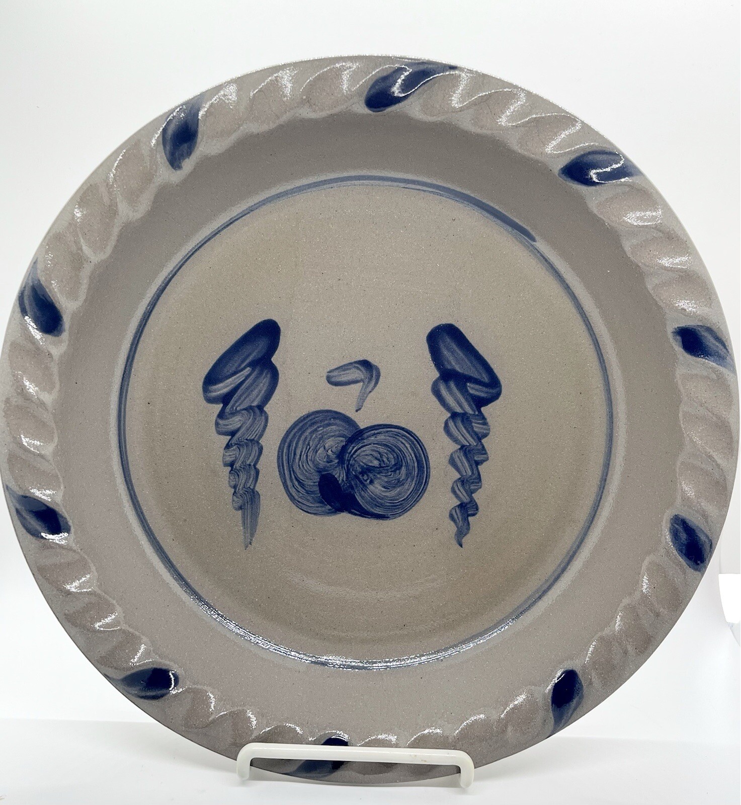 Rowe Pottery Works Crimped Edge Salt Glaze Pie Plate Apple Design- Dated 2001