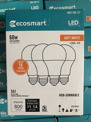 LED 9.5w A19 Bulb Replace equivalent 60w Incandescent / 4-Pack