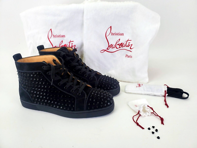 Louboutin Louis Flat Calf/Spikes Mens Red Bottom, Black Suede EU