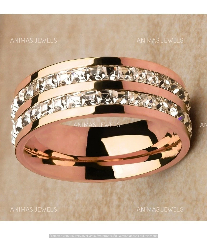 Moissanite 2.00Ct Round Channel-Set Wedding Band Men's Ring 14K Rose Gold Plated - Image 3 of 3