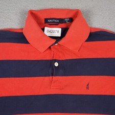 Nautica Polo Shirt Mens Small Red Blue Striped Golf Casual Short Sleeve Adult