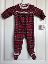 NEW NWT Little Me Girls 9 Months Pretty Flannel Plaid Christmas Sleeper