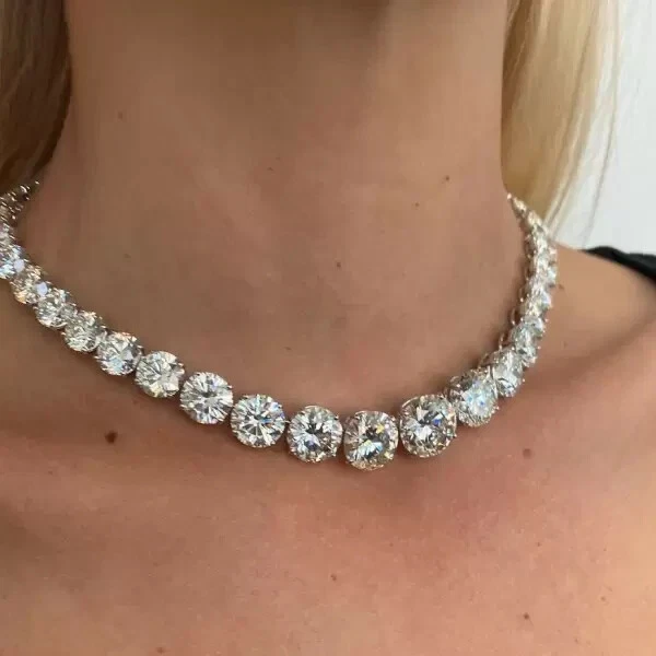 40Ct Round Cut VVS1/D Lab Created Sapphire Riviera Necklace 14k White Gold Over - Image 2 of 4