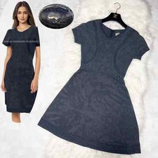 Authentic Chanel COCO decoration glitter short sleeve knit dress 36 navy gray