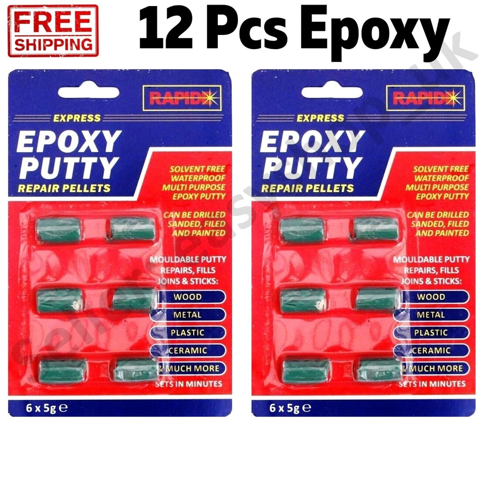 12 x EPOXY PUTTY PELLETS Filler Metal Ceramic Sealant Wood Pipe Strong Glue 6449