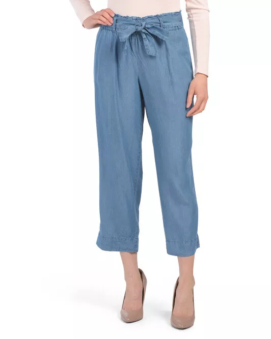 Anne Klein womens Crop Pants Small Blue 100% Tencel Tie Belt 25 inch inseam  $79