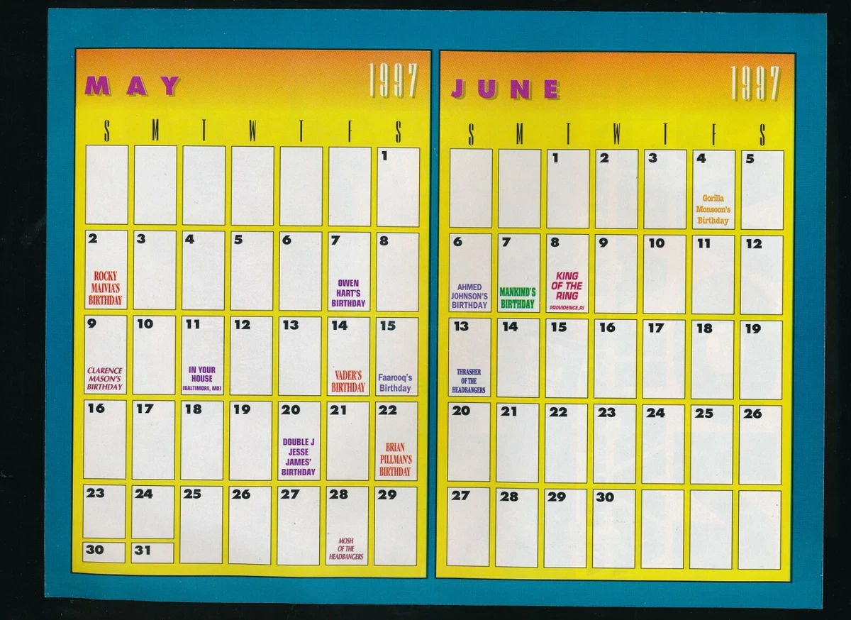 May June 1997 Rocky Maivia Calendar 8.5 x 11
