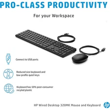 NEW HP 320MK Wired Desktop Mouse and Keyboard  9SR36AA#ABA