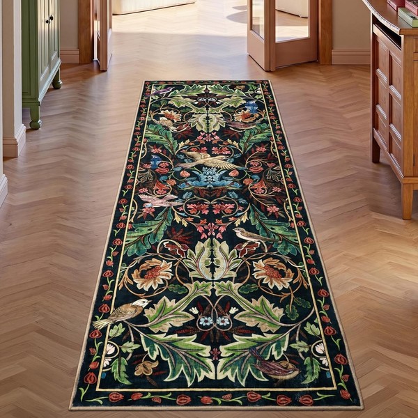 Teppich LäUfer Dunkelblau 60X180Cm Waschbar Rutschfest Kurzflor Vintage Flur-image