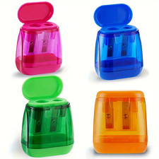 4PCS Dual-Hole Pencil Sharpeners with Lid and Shavings Container, Portable Manua