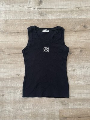 Loewe geripptes Anagramm Logo Tank Top schwarz weiß bestickt Small S Baumwolle Weste
