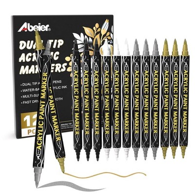 Acrylstifte 12 Stück Gold, Silber, Weiß, Schwarz, Doppelspitze Metallic Marke...