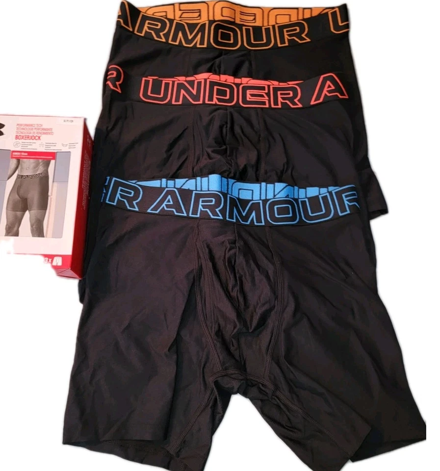 Calzoncillos boxer Under Armour 3 Performance Tech para hombre pequeños negros nuevos Foto 2 de 3