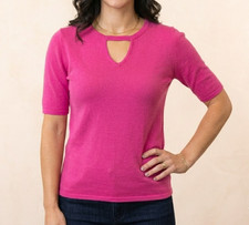 NWT CARMEN MARC VALVO, Size XS Fushia Pink Ribbed Knit, Top w/Keyhole Neck