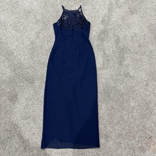 VTG Scott McClintock Blue Sequined Back Zip Sleeveless Formal Maxi Dress US 8