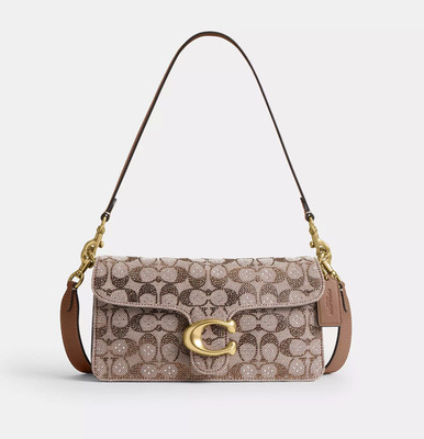COACH Tabby Shoulder Bag Size 26 Crystal Signature Jacquard Mushroom CDZ34 B4/MS