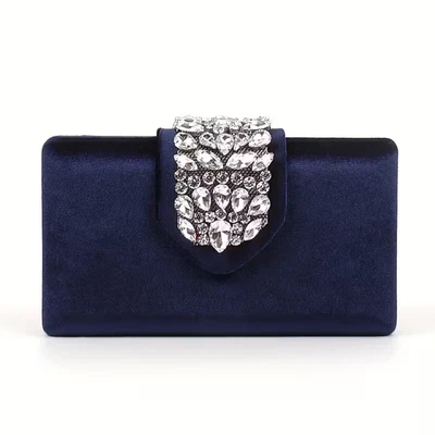 MARKENLOS Luxus Damen Clutch aus Samt Strass-Verschluss & Kette Abendtasche Hochzeit Party