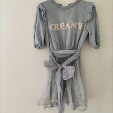 LizLisa Gray Tulle Frill Dress Ribbon Sheer Neck Waist 2Tulle with Notes Japan