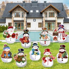 9 Pcs Christmas Yard Signs with Stakes Christmas Snowman Yard Stakes Winter O...