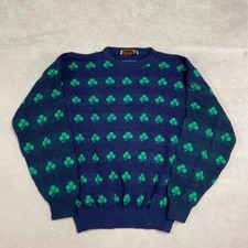 Vintage Abstract Knitted Jumper Patterned Grandad Chunky Knit Sweater Men's L